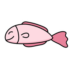 Cute Pink Fish Hand Drawn Vector Doodle 