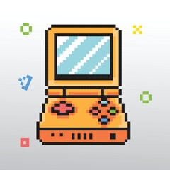 Pixel art retro gaming console vector illustrations