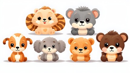 Obraz premium Collection of Adorable Stuffed Animal Toys on Transparent Background - Monkey, Bunny, Fox, Dragon Generative AI Plushies - Illustrated Soft Toys