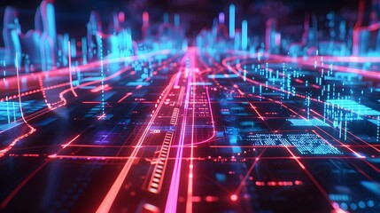 Obraz premium Abstract graphic world map illustration on blue background, big data and networking concept. 3D Rendering