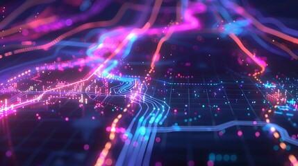 Obraz premium Abstract graphic world map illustration on blue background, big data and networking concept. 3D Rendering