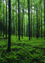 Obraz premium uma floresta de arvores frondosas created with Generative AI technology