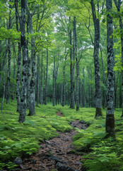 Obraz premium uma floresta de arvores frondosas created with Generative AI technology