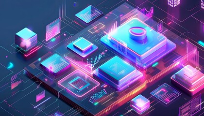 A computer chip is shown in a colorful, futuristic setting