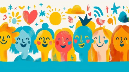 Obraz premium Positive mental health practices visualized with vibrant colors and uplifting symbols