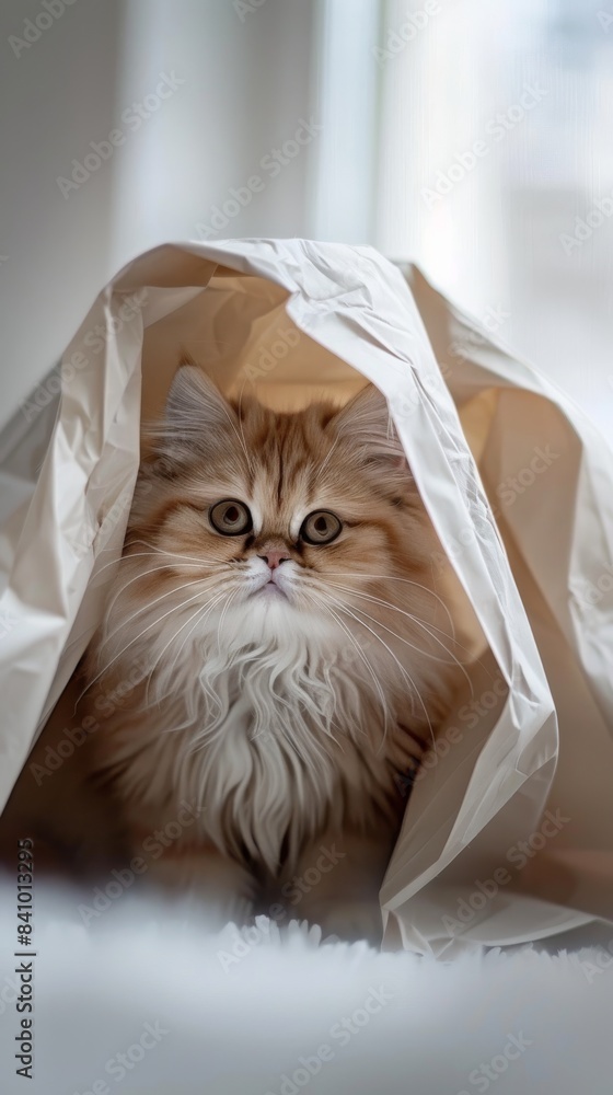 Poster kitten playing hide and seek in bag