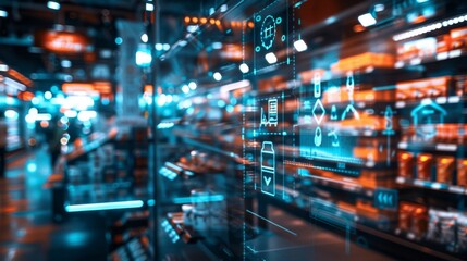 Naklejka premium Futuristic Retail Technology Display, Generative AI