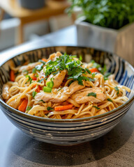 chinese noodles with chicken and vegetables