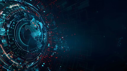 Fototapeta premium Abstract graphic world map illustration on blue background, big data and networking concept. 3D Rendering
