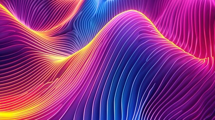 Obraz premium Electric dance of neon waves, vivid backdrop, illuminated abstract background modern digital art, transparent colorful ribbon neon lines