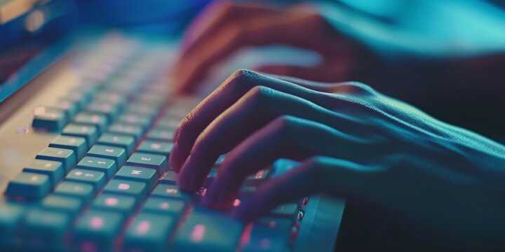 Modern vibes: Hands glide over a sleek white keyboard, typing with human interaction. Embracing technology in a contemporary setting, where innovation meets effortless style. ⌨️🖐️✨