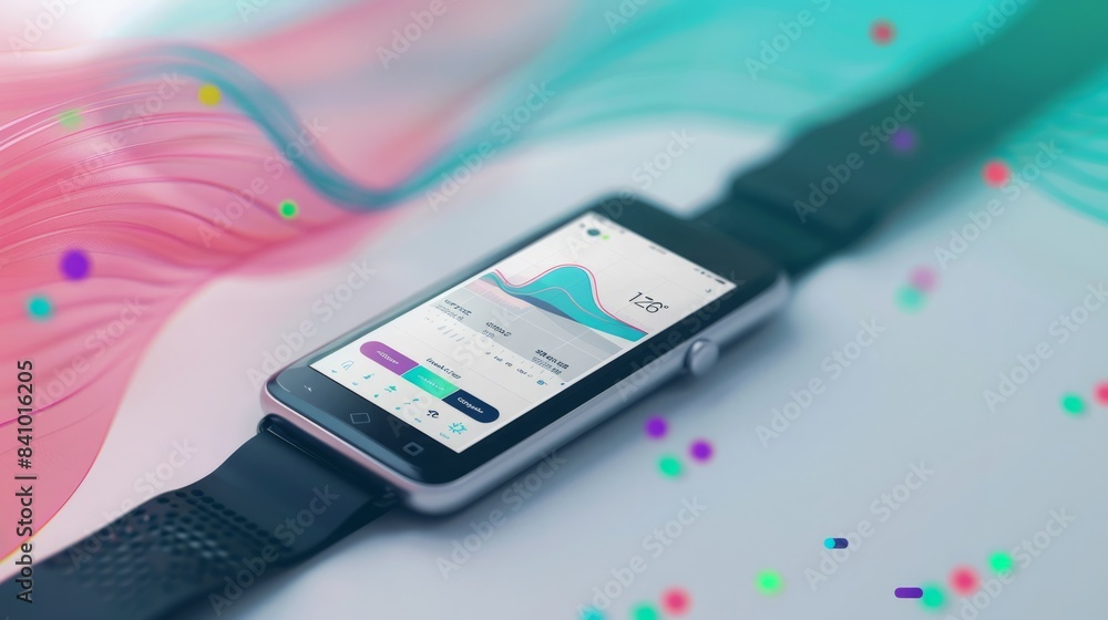 Poster a smartwatch with a black band is lying on a white surface. the screen displays heart rate data in a
