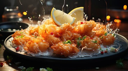 Delicious crispy tempura on a plate with blur background