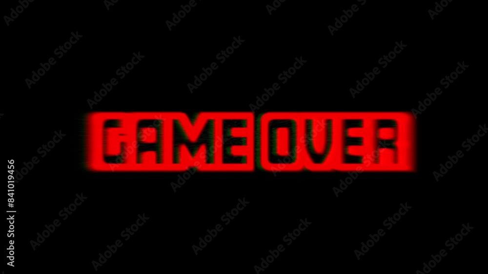 Poster game over text message animation on black background