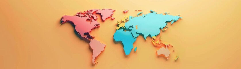Colorful flat world map illustration on a neutral background, showcasing continents in vibrant shades, ideal for educational or decorative purposes.