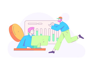 Marketing planning business characters flat vector concept operation hand drawn illustration

