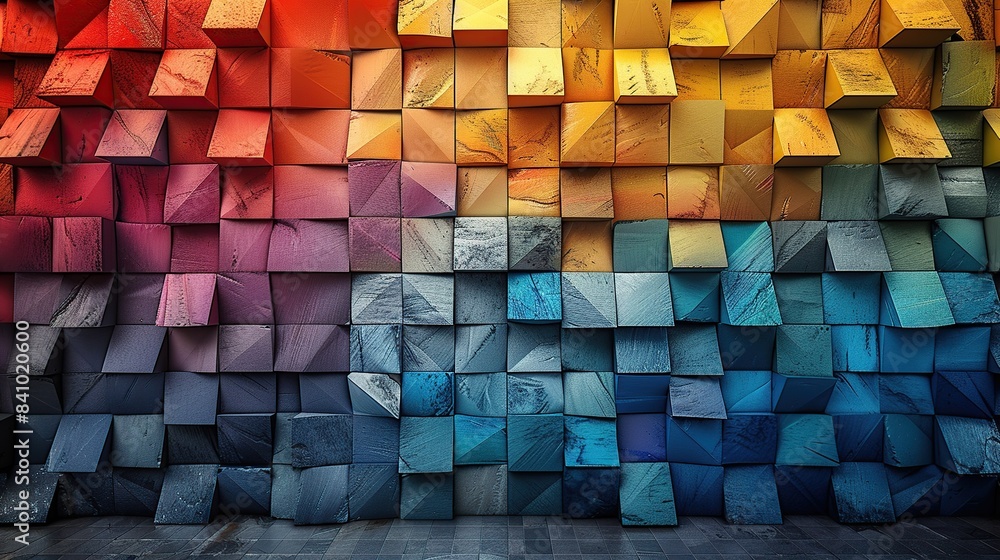 Poster modern 3d geometric square blocks abstract background with depth and perspective