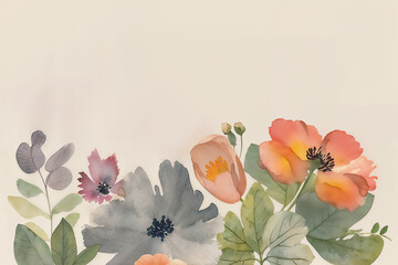 Abstract watercolor flowers on a white background. Watercolor illustration for design and print with copy space.