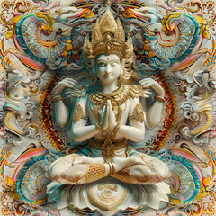 Fototapeta premium Seamless pattern of flowers and gods on the fabric.