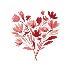 A minimalist watercolor of a heart shaped bouquet in pink red and white with a refined artistic touch