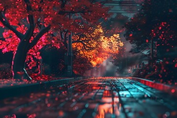 Enchanted Autumn Night with Vibrant Colors