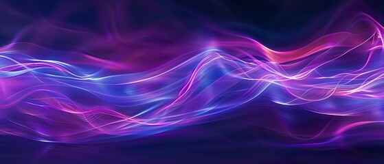 Naklejka premium A smooth, abstract composition with flowing purple and blue light trails, creating a serene and ethereal atmosphere against a dark background