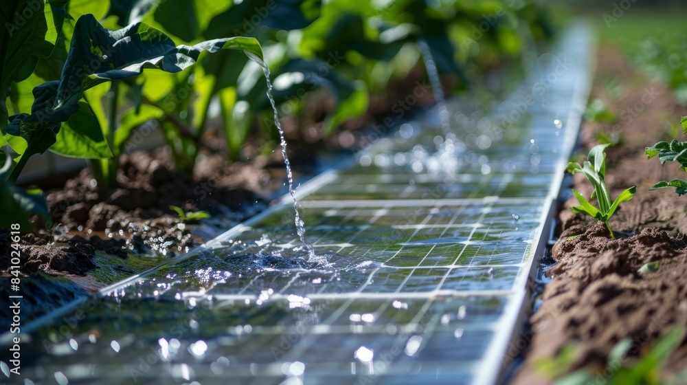 Aufkleber an image of a solarpowered irrigation system using smart scheduling technology to efficiently water 