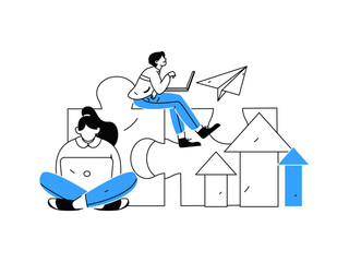 Marketing planning business characters flat vector concept operation hand drawn illustration
