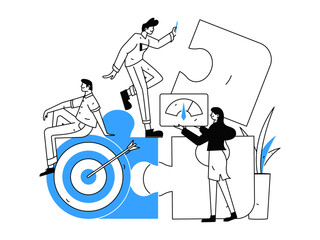 Marketing planning business characters flat vector concept operation hand drawn illustration
