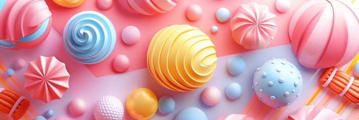 Pastel candy color background, abstract , 2D flat illustration, constructivism, no shadow, no gradation cute, Digital art