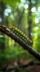 Fototapeta premium Striking caterpillar crawling on branch