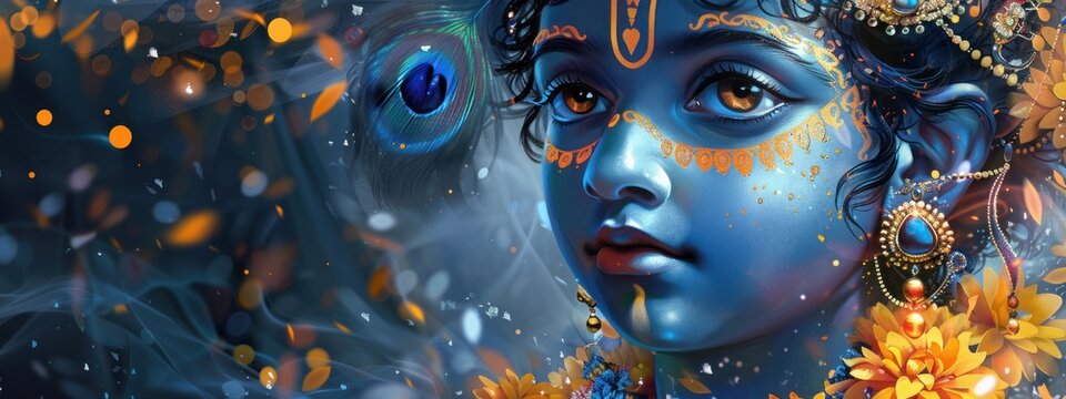 Spiritual festivity: happy krishna janmashtami, birth of lord krishna festivities, devotional dances, sacred chants, communal expression of faith and devotion.