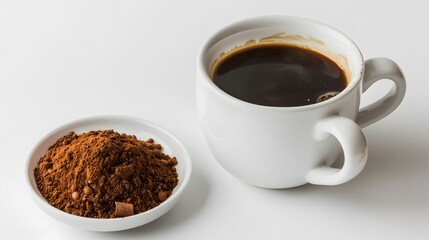 Obraz premium Morning black coffee with sugar in white cup