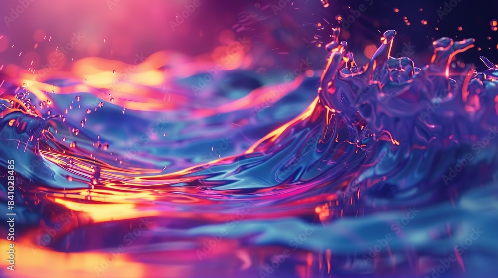 Poster visualize fluidity: 3d liquid abstract background with splashing and movement