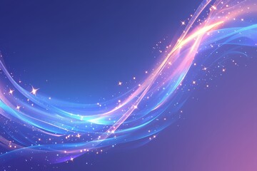 A 3D artwork featuring a captivating gradient background, glowing pink and blue ribbons harmonizing with stars in a futuristic composition with vibrant colors