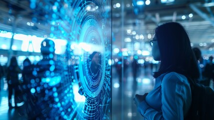 Border control agents use iris scanning technology to verify the identity of travelers entering the country.