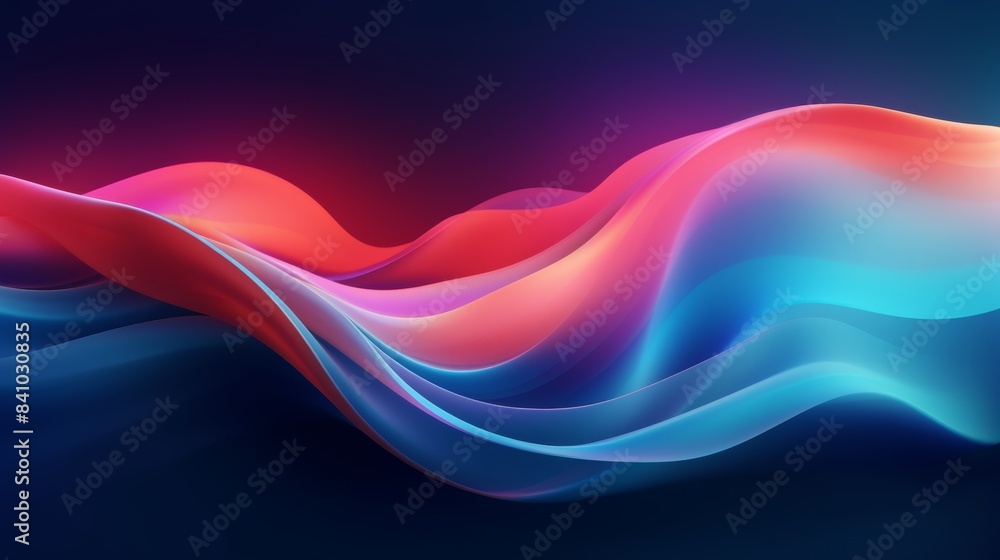 Poster An abstract flowing neon wave background in a geometric style, with repeating patterns and angular shapes.