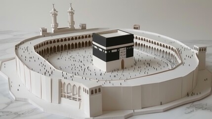 A 3d paper cut illustration of a mosque and a moon
