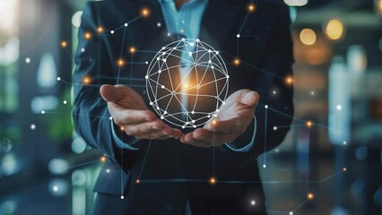 Global business network concept. Business growth. Businessman holding franchise business or marketing expansion for growth. Franchise business concept. Business vision. Strategic business success. 4K