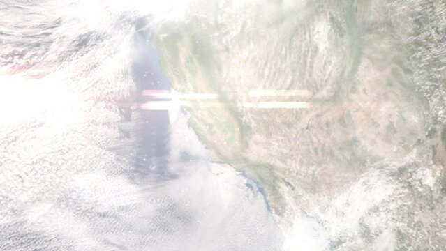 Earth zoom in from space and focus on Lemoore, California, USA. 3D style Animation. Satellite view. Background for travel intro, blog. Images from NASA.