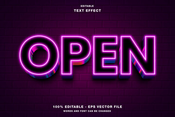 Open Neon Light 3d Editable Text Effect Template Style Premium Vector