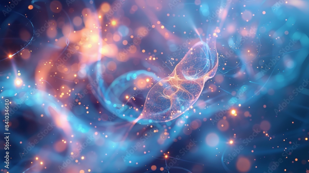Aufkleber A surreal visualization of a quantum-entangled molecular structure, where particles appear to be interconnected by threads of energy, creating a mesmerizing cosmic dance.
