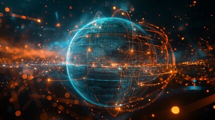 Obraz premium Radiant Teal and Orange Global Digital Connectivity: A Luminous Futuristic Network