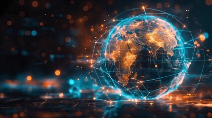 Obraz premium Radiant Teal and Orange Global Digital Connectivity: A Luminous Futuristic Network