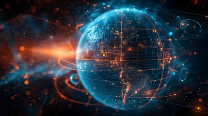 Obraz premium Radiant Teal and Orange Global Digital Connectivity: A Luminous Futuristic Network