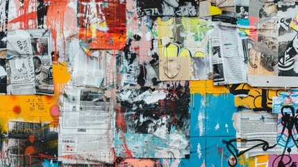 Fototapeta premium Multicolored paint splash, newspaper clippings, and pregnant woman illustration.