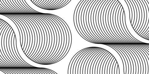 Round abstract wave line with the black of line color and white background color. Illusion minimal line pattern. Black and white wavy line