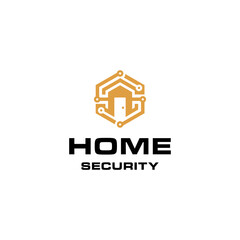 home building with technology security logo icon vector template