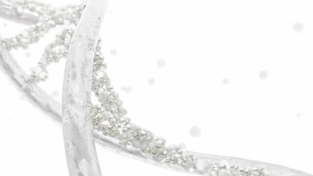 DNA molecule from particle. Space on the side for text entry. Can be used in education, science or medicine industry background. On white background and Green Screen, 3D Render.