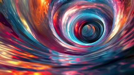 Multicolored vortex energy, cosmic digital background. Vibrant color gradients, swirling patterns, and dynamic movement.